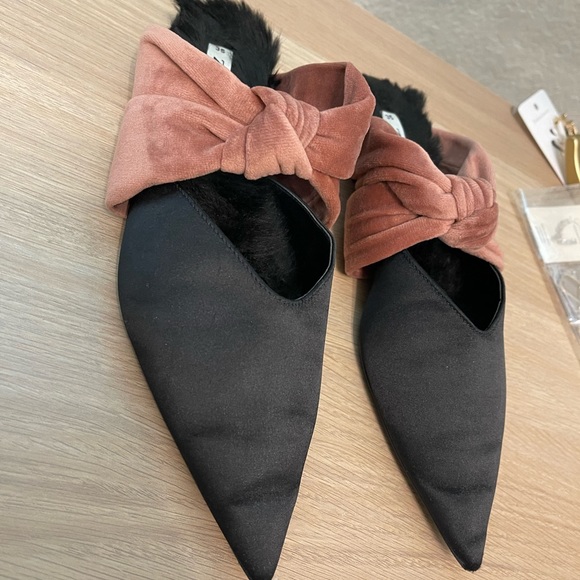 Zara pointy toe flat loafer slides with velvet and silk preowned size 35 - Picture 7 of 7